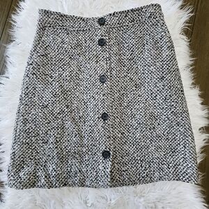 LOFT Black and White Button-Front Mini Skirt